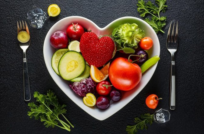 a healthy meal in heat shape bowl