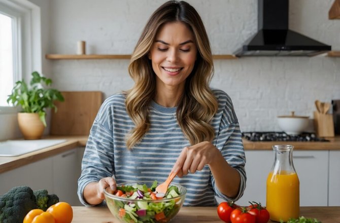 women is eating healthy food