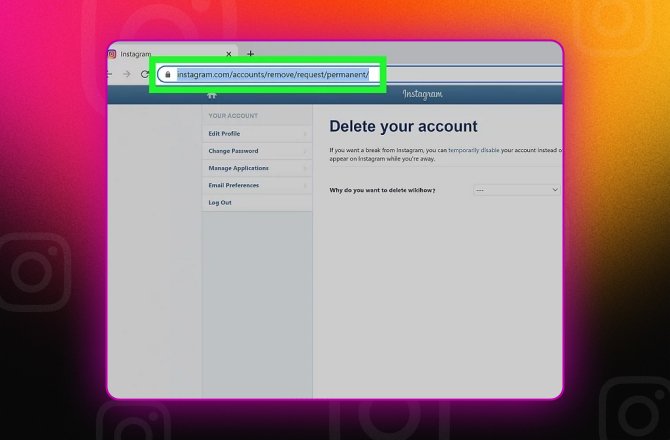 showing how to delete an insta account