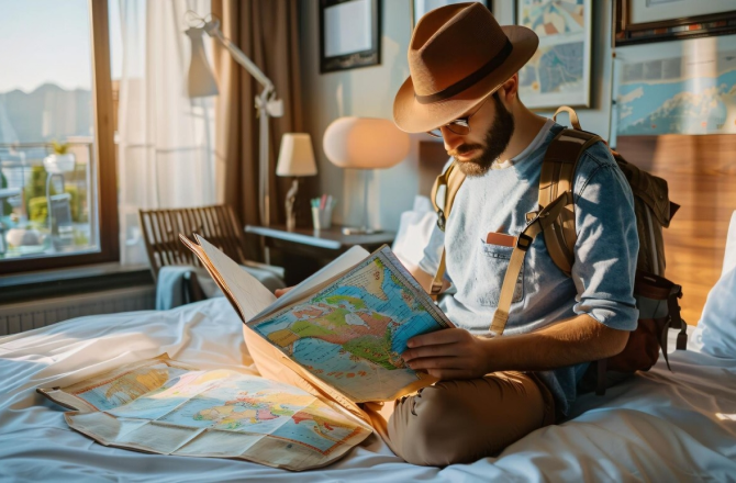 man being organized before travelling