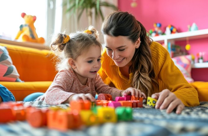 a caregiver playing with a small kid