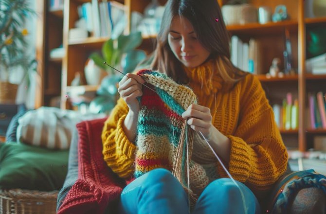 a women doing Crocheting