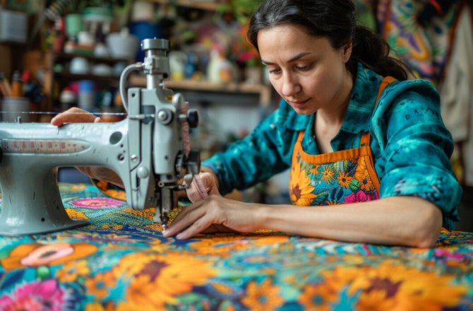 women doing sewing is a ways to work offline at home