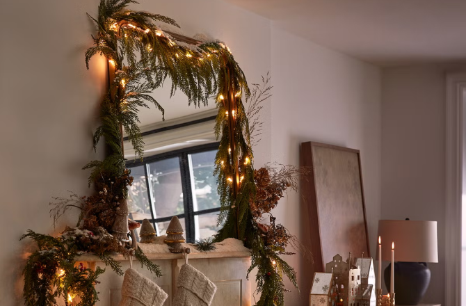 Garlands on the Mantel for Christmas decoration 